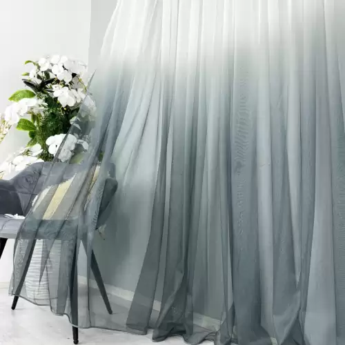 Perdea in Degrade tip Fibra de Bambus, Alb cu Gri Petrol, 140cm latime x 260cm inaltime, cu rejansa pt bara