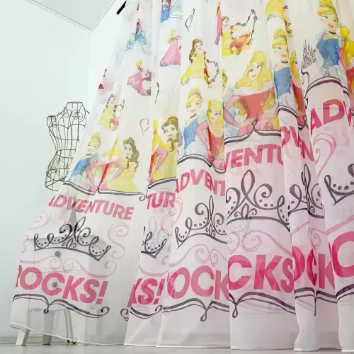 Perdea pentru copii din matase imprimata, Adventures, 140cm latime x 260cm inaltime, cu rejansa pt bara