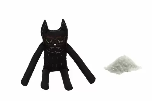 Perna in forma de pisica SomnArt, bumbac, umplutura sare, Negru
