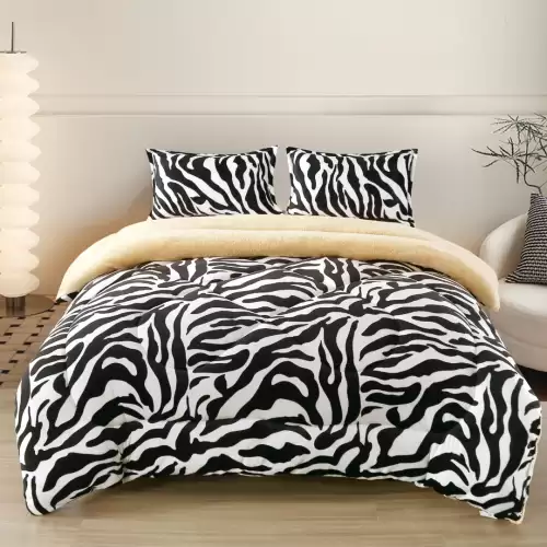 Pilota Cocolino cu blanita 200x230cm si 2 fete de perna 50x70cm, Alb, Negru, zebra