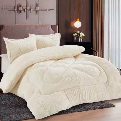 Pilota Cocolino gofrat 3D fluturi, cu blanita asortata, 200x230cm si 2 fete de perna 50x70cm, ivoire