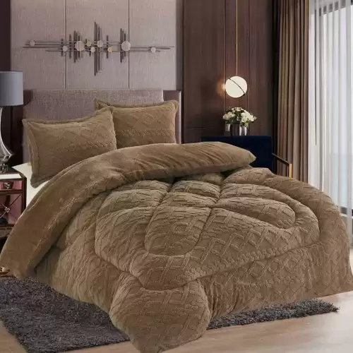 Pilota Cocolino gofrat 3D tricotaj, cu blanita asortata, 200x230cm si 2 fete de perna 50x70cm, Maro