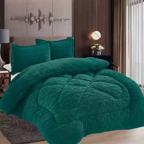 Pilota Cocolino gofrat 3D tricotaj, cu blanita asortata, 200x230cm si 2 fete de perna 50x70cm, Verde smarald