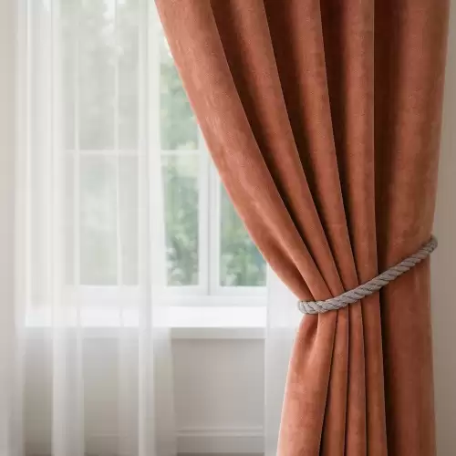 Set 2 Draperii Blackout 80%, din Catifea, Somon inchis, 140cm latime x 260cm inaltime, cu tiv lat pt bara