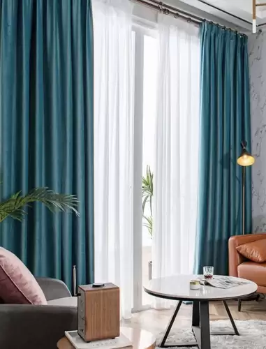 Set 2 Draperii Blackout 80%, din Catifea, Turquoise, 140cm latime x 260cm inaltime, cu tiv lat pt bara