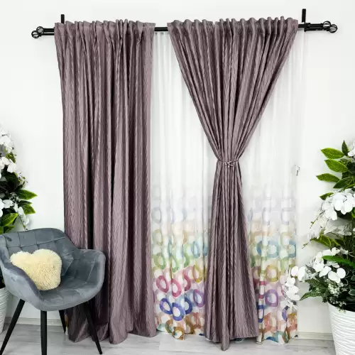 Set 2 Draperii din Catifea Plisata cu opacitate ridicata, Lila, 140cm latime x 260cm inaltime, cu tiv lat pt bara