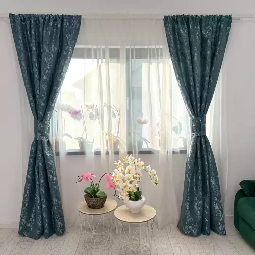 Set 2 draperii din Jacquard, 140x260cm, cu tiv lat pentru bara, Bleu