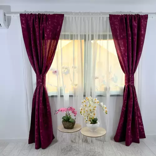 Set 2 Draperii din Jacquard model Nisip, 140cm latime x 260cm inaltime, cu TIV LAT, Violet