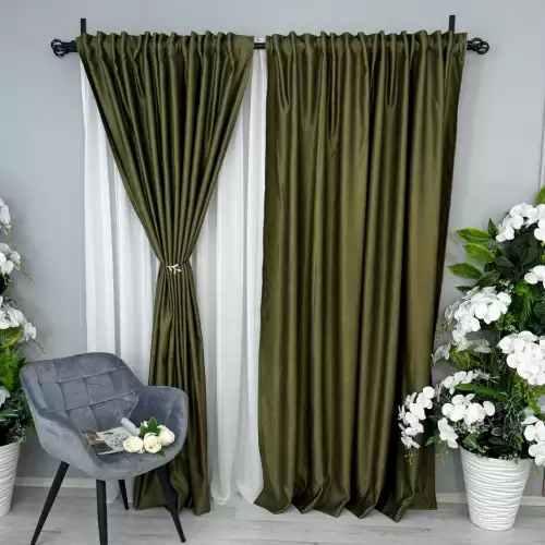 Set 2 Draperii Soft Touch, cu Aspect Fin si Tenta Satinata, 140cm latime x 260cm inaltime, cu TIV LAT, Verde Kaki
