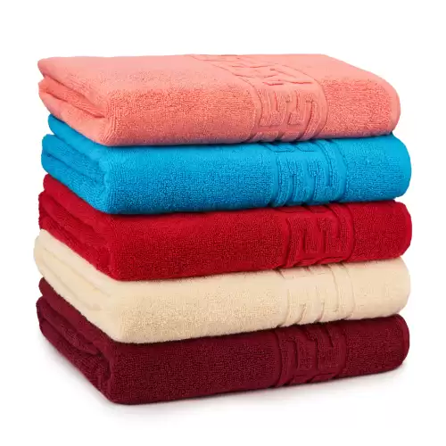 Set 5 Prosoape Baie, Bumbac 100% - Corai Bleu Rosu Crem Visiniu