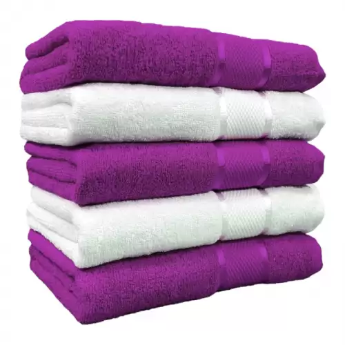 Set 5 Prosoape, Bumbac 100%, 400g m ², Mov Alb