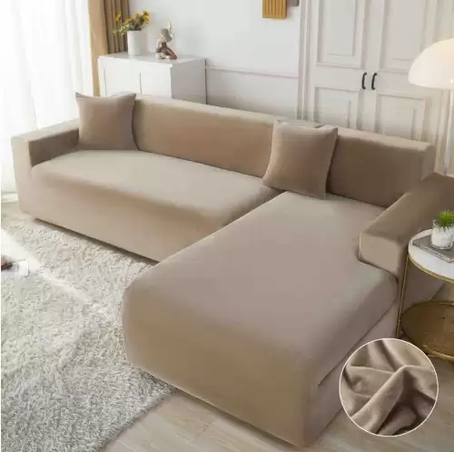 Set husa pentru coltar M + L, Catifea, Jojo Home, Bej