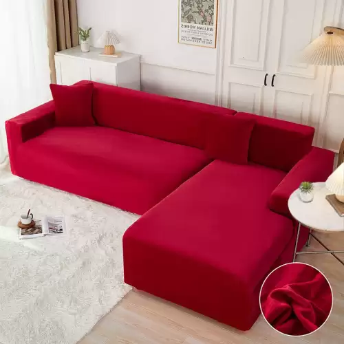 Set husa pentru coltar M + L, Catifea, Jojo Home, Rosu