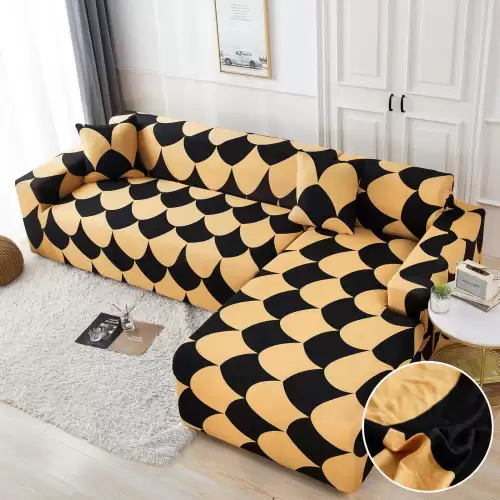 Set husa pentru coltar M + L, Elastica, Jojo Home, Bej-Negru, model elegant