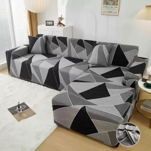 Set husa pentru coltar M + L, Elastica, Jojo Home, Gri, Forme Geometrice