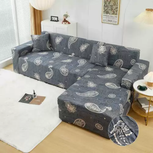 Set husa pentru coltar M + L, Elastica, Jojo Home, Gri, Model Tribal