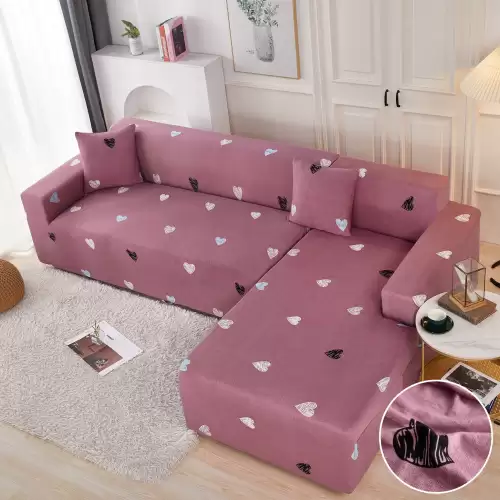 Set husa pentru coltar M + L, Elastica, Jojo Home, Roz, inimioare
