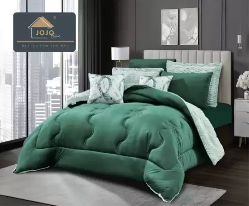 Set lenjerie de pat cu elastic ,cu pilota inclusa, blanita artificiala de iepure, 6 piese, Verde