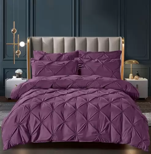 Set Lenjerie Pat 2 Persoane Bumbac Finet Uni cu Pliuri, 6 Piese, Fara Elastic