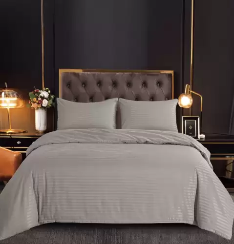 Set Lenjerie Pat Dublu, 4 Piese, Bumbac Damasc, cu Elastic