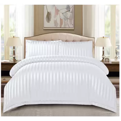 Set Lenjerie Pat Dublu, 4 Piese, Bumbac Damasc Finetat, cu Elastic