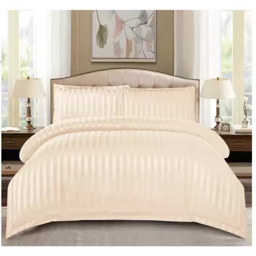 Set Lenjerie Pat Dublu, 4 Piese, Bumbac Damasc Finetat, cu Elastic