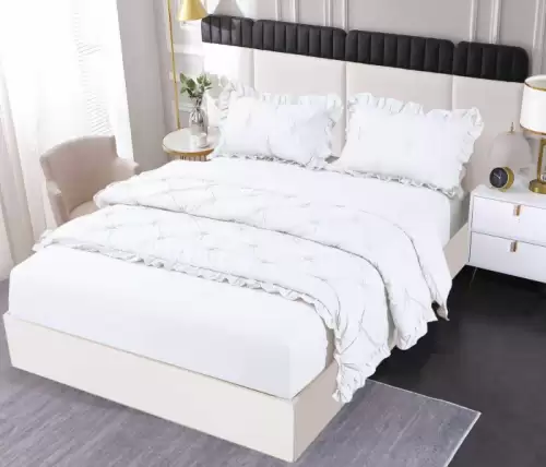 Set Lenjerie Pat Dublu, 4 Piese, Finet, cu Elastic, Pliuri si Volanase