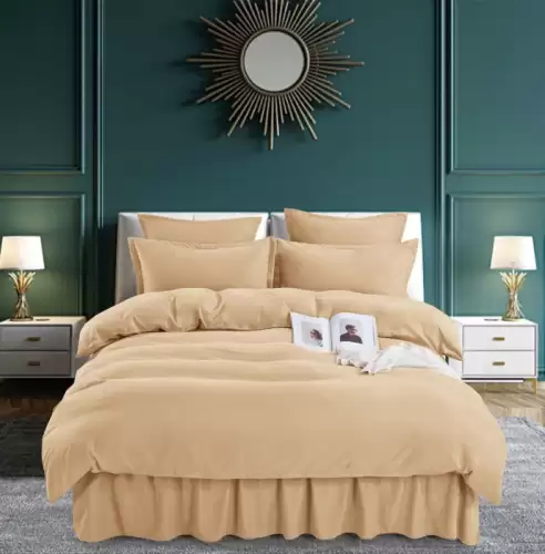 Set Lenjerie Pat Dublu, 6 Piese, Bumbac Finet Uni, cu Volanase