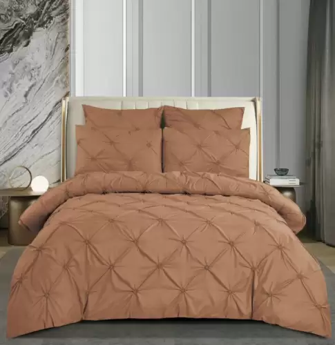 Set Lenjerie Pat Dublu 6 Piese din Finet cu Pliuri si Cearsaf cu Elastic