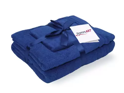 Set prosoape bumbac Somnart, 600gsm, de fata 50x90 cm + de corp 70x140 + de maini 30x50 cm - albastru
