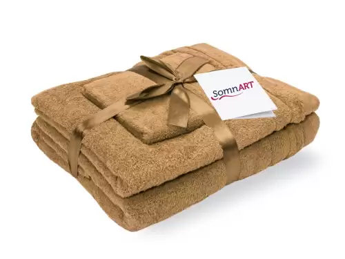 Set prosoape bumbac Somnart, 600gsm, de fata 50x90 cm + de corp 70x140 + de maini 30x50 cm - bej