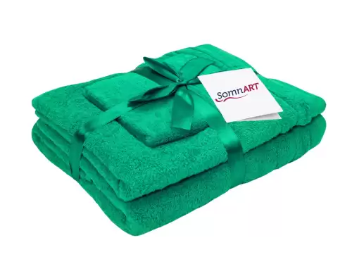 Set prosoape bumbac Somnart, 600gsm, de fata 50x90 cm + de corp 70x140 + de maini 30x50 cm - verde