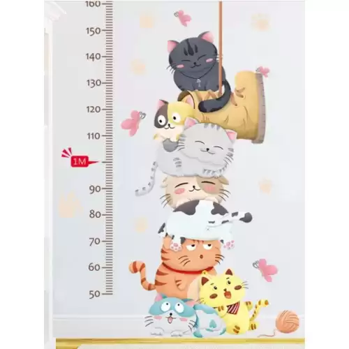 Sticker Perete Autocolant cu Centimetru pentru Copii - Pisici 75x140cm