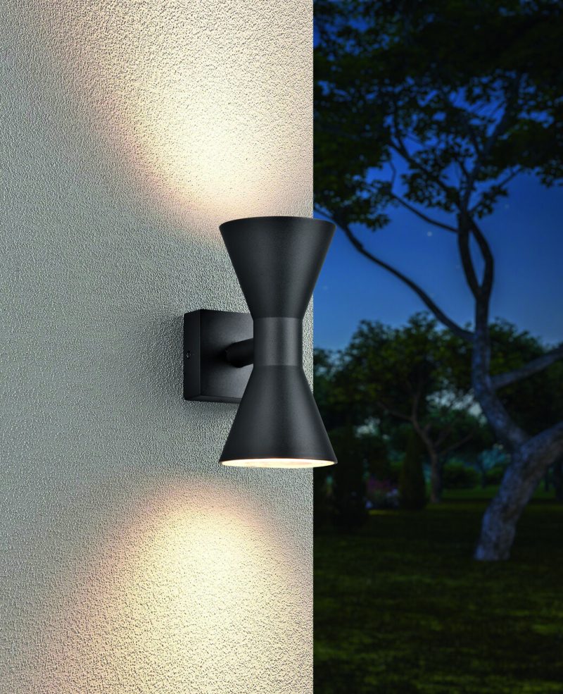 Aplica de perete pentru exterior Ardas, TRIO, 7.6x15x20 cm, 10W, 2x GU10, aluminiu turnat, negru mat