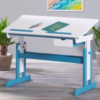 Birou pentru copii reglabil pe inaltime Pijii, Inter Link, 109x55x63-96 cm, lemn, alb/albastru
