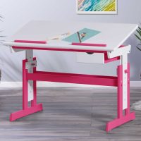 Birou pentru copii reglabil pe inaltime Pijii, Inter Link, 109x55x63-96 cm, lemn, alb/roz