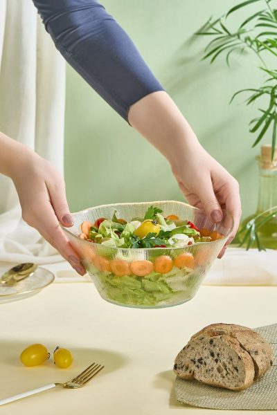 Bol de salată din sticlă, Hermia, 337GLZ1174, Cu ramă aurie, Transparent