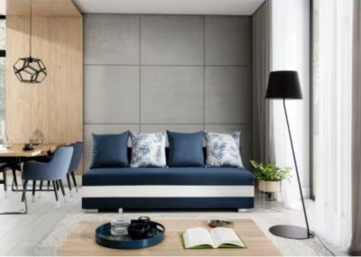 Canapea extensibila 3 locuri ELTAP, Calia, 195x86x83 cm, lemn/poliester, albastru/alb