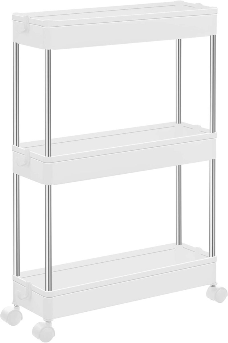 Carucior pentru depozitare Songmics, 40x12.5x60 cm, polipropilena/inox, alb