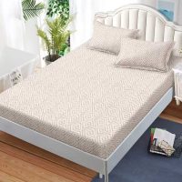 Cearsaf cu Elastic, Bumbac Satinat, 180x200 cm + 2 Fete de Perna 50x70 cm, Crem, carouri