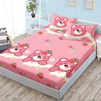 Cearsaf cu Elastic, Bumbac Satinat, 180x200 cm + 2 Fete de Perna 50x70 cm, Roz, ursuleti