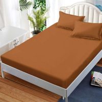 Cearsaf cu elastic, FINET, 180x200cm, 2 fete de perne 50x70cm, Maro