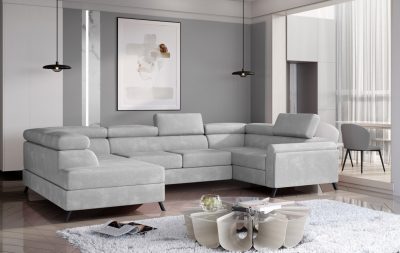 Coltar extensibil stanga 4 locuri ELTAP, Esc-14, Escada, 336x200x92 cm, lemn/poliester, gri deschis
