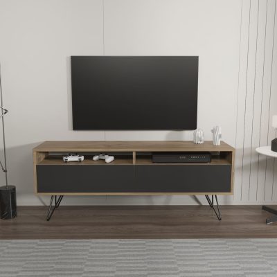 Comoda TV, Hanah Home, Flay, 140x53.2x35 cm, Nuc / Negru