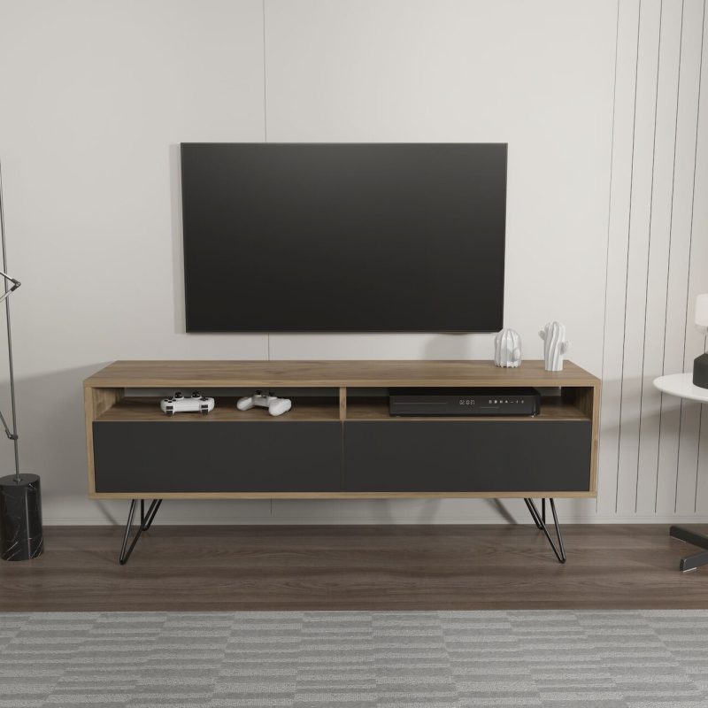 Comoda TV, Hanah Home, Flay, 140x53.2x35 cm, Nuc / Negru