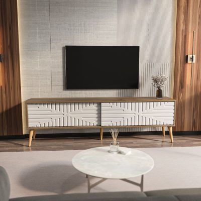 Comoda TV, Hanah Home, Riso, 180x54x35 cm, Nuc/Alb