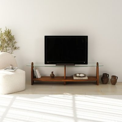 Comoda TV, Hanah Home, Surf, 160x45x35 cm, Castaniu / Transparent