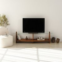 Comoda TV, Hanah Home, Surf, 160x45x35 cm, Castaniu / Transparent