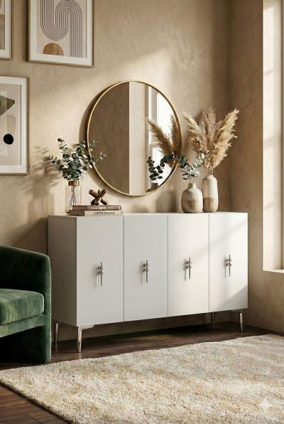 Consola, Hanah Home, Salkım 120, 120x79x32 cm, Alb / Argintiu