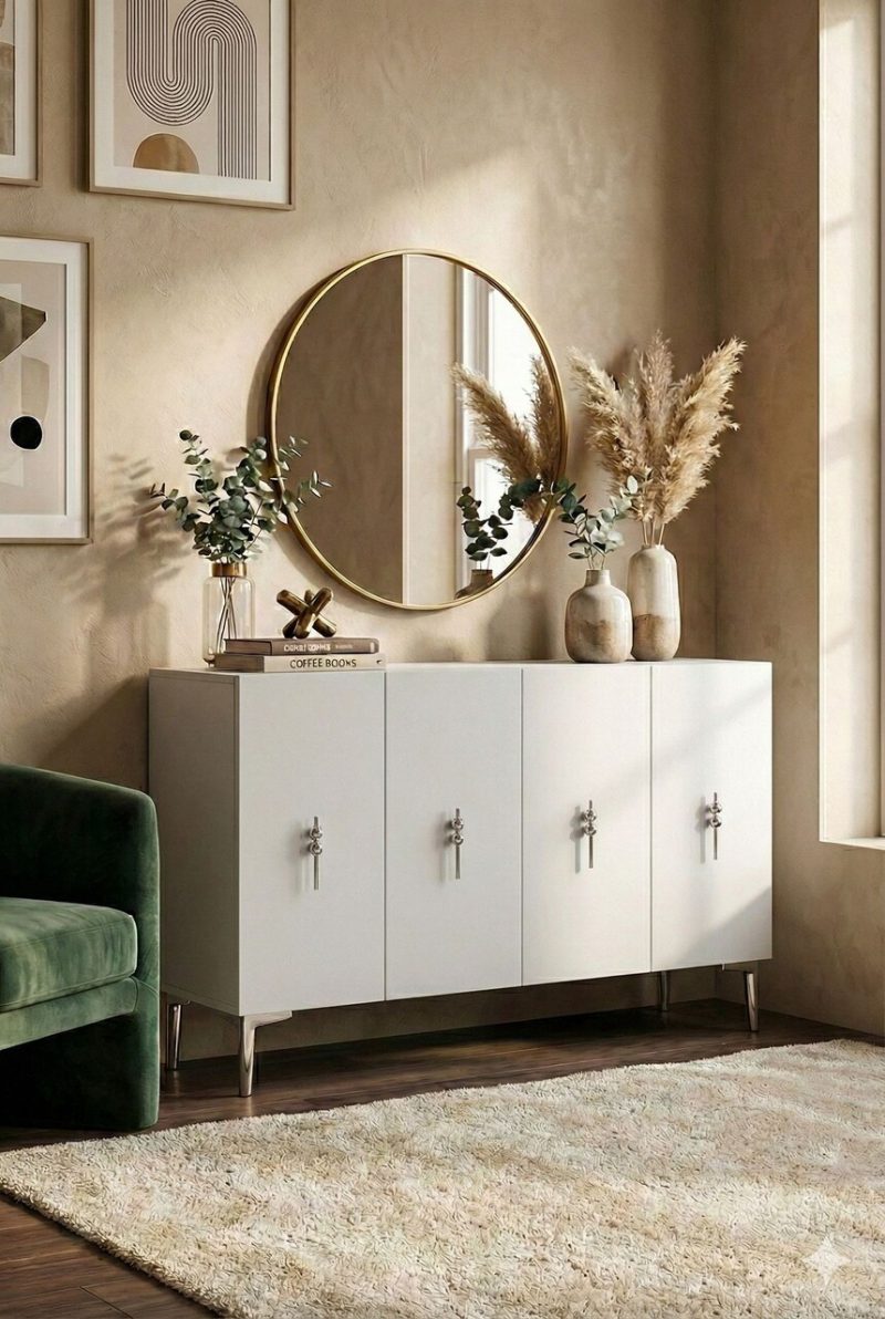 Consola, Hanah Home, Salkım 120, 120x79x32 cm, Alb / Argintiu